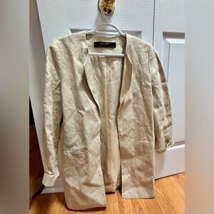 Zara Beige Linen Longline Frock Jacket - Neutral Minimalist - Size small